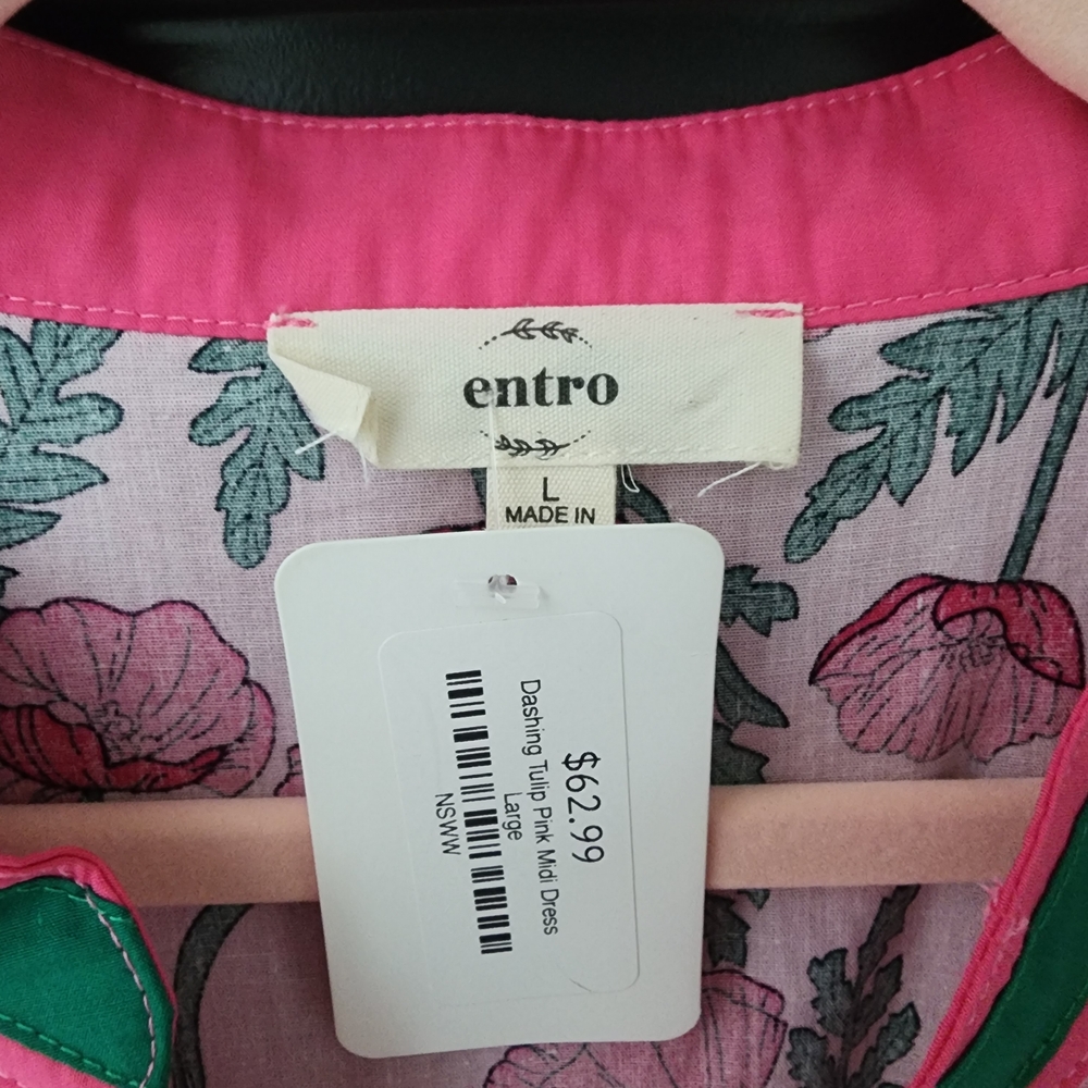 entro Pink Floral Maxi Dress with Green Stripe Accents - Picture 7 of 7